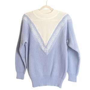 Vintage Knit Tennis Prep Pastel Blue Sweater Women's Size Medium
